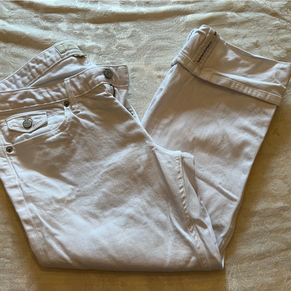 Banana Republic White Denim Cropped Cuffed Jeans